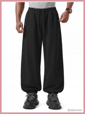 Men's Baggy Gym Joggers Cuffed Sweatpants Zipper Pocket